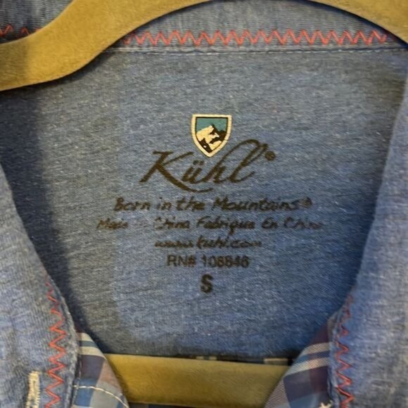 Kuhl women’s blue plaid button up shirt with stretch fabric sides size small - Picture 7 of 10